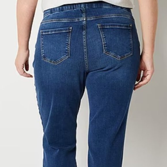 Liz Claiborne Amber Womens Mid Rise Straight Jeans with leg button detail - Picture 3 of 16
